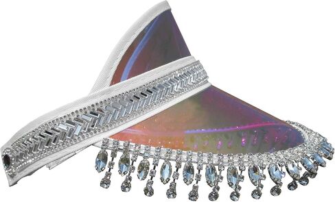 Nicky Bigs Novelties Hanging Gem Fringe Music Festival Sun Visor Hats - Tennis Beach Golf Bling Visors - Iridescent Jeweled Mirrored Visor Hat - Bride to Be Hats in Saudi Arabia
