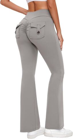 RIOJOY Flare Leggings Cargo with Pockets for Women High Waisted Yoga Leggings Tummy Control Workout Pants in Kuwait