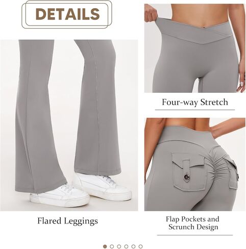RIOJOY Flare Leggings Cargo with Pockets for Women High Waisted Yoga Leggings Tummy Control Workout Pants in Kuwait
