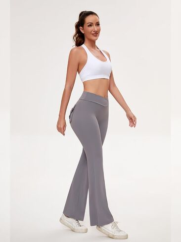 RIOJOY Flare Leggings Cargo with Pockets for Women High Waisted Yoga Leggings Tummy Control Workout Pants in Kuwait