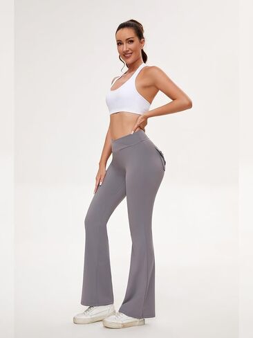 RIOJOY Flare Leggings Cargo with Pockets for Women High Waisted Yoga Leggings Tummy Control Workout Pants in Kuwait