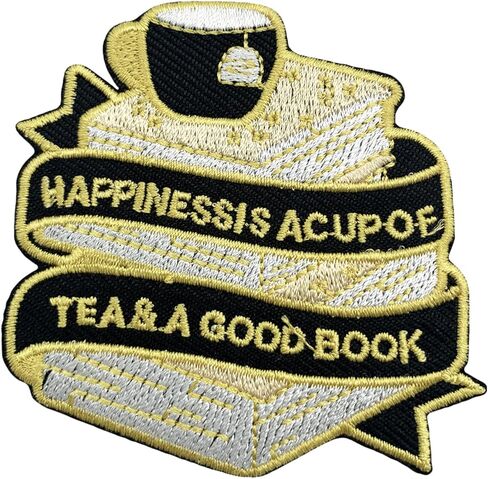 Wikineon Iron On Embroidered Patch, Cool Patch "Tea & a Good Book" - Appliable to Badge Iron On Sew On Emblem Patch DIY Accessories Perfect for Jackets, Clothes, Hats & Jeans in Kuwait