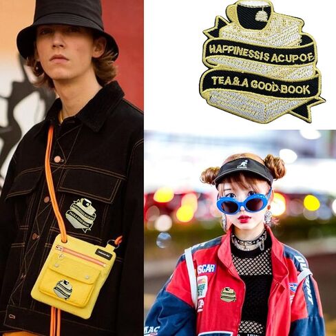 Wikineon Iron On Embroidered Patch, Cool Patch "Tea & a Good Book" - Appliable to Badge Iron On Sew On Emblem Patch DIY Accessories Perfect for Jackets, Clothes, Hats & Jeans in Kuwait