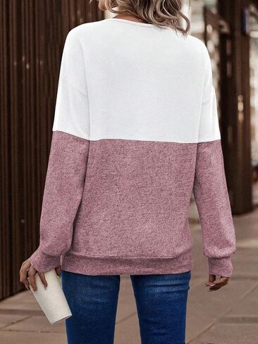 COZYEASE Women's Criss Cross V Neck Sweatshirts Colorblock Long Sleeve Pullovers Drop Shoulder Fitted Fall Tops in Saudi Arabia