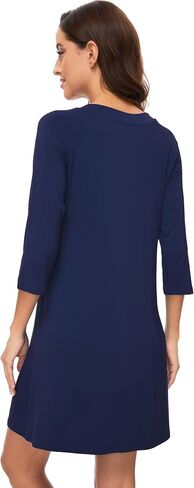 WiWi Nightgowns for Women Bamboo Viscose 3/4 Sleeve Sleepshirt Soft V-neck Nightshirts Loose Pajama Dress S-XXL in Kuwait