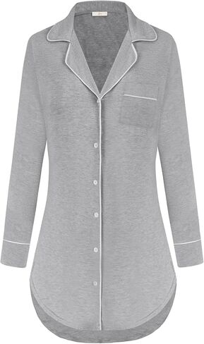 Zexxxy Women's Soft Nightgowns Button Down Sleep Shirts Boyfriend Nightshirt Long Sleeve S-XXL in Kuwait