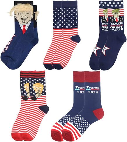 PIGIAOKA 2024 Socks MAGA Socks 5 Pairs American Flag Socks Make America Great Again Funny Socks Unisex USA Stars Stripes Novelty Socks Gift for Men and Women, Colorful, One size in Kuwait