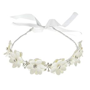 DDazzling Flower Girl Headpiece Princess Wedding Headband Girls First Communion White Floral Wreath Hair Accessory (White)
