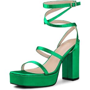 Allegra K Women's Satin Wrap Up Open Toe Platform Buckle Chunky High Heel Sandals