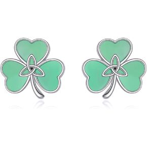 Shamrock Earrings St Patricks Day Earrings Studs Clover Celtic Knot Earrings for Women S925 Sterling Silver Green Agate Irish Jewelry Gift for Women Hypoallergenic