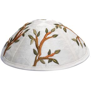 Yair Emanuel Kippah - Embroidered - Tree of Life - Brown