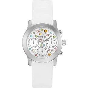 GUESS Ladies 38mm Watch - White Strap Silver Dial Silver Tone Case