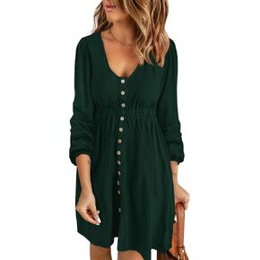 BTFBM Women 2024 Casual Button Down Spring Summer Dresses Long Sleeve Crew Neck Solid High Waist Short Tunic Mini Dress in Kuwait