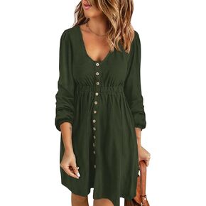 BTFBM Women 2024 Casual Button Down Spring Summer Dresses Long Sleeve Crew Neck Solid High Waist Short Tunic Mini Dress