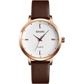 SKMEI Watches for Women Ladies Black Leather Band Fashion Simple Small Light Minimalist Thin Waterproof Casual Dress Analog Quartz Young Girl Female Gifts Wrist Watch