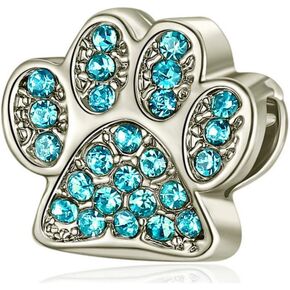LaBenie Blue Crystal Dog/Cat Paw Charm Bead