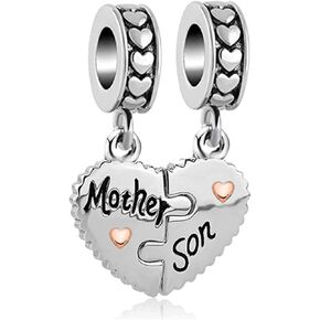 Luluadorn Charm for Bracelets Mother Son Daughter Rose Gold Silver Heart Clear CZ Pendant Charm Bracelets for Mom Dad Grandma Family Love Aunt Cousin