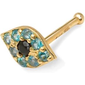 JewelryWeb | Evil Eye Nose Bone 14k Gold | Solid 14 Eyeball Nose Stud | Blue Simulated Diamond CZ | Multi Blue Eye Piercing Stud | Dainty 20 Gauge 20g