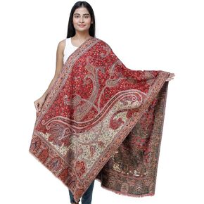 Exotic India Jamawar Stole with Woven Paisleys and Floral Motifs from Amritsar