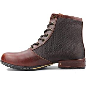 OSSTONE Moto Boots for Men Fashion lace-up Leather Chukka Boots Casual Shoes OS-5008-2-red-brown-R