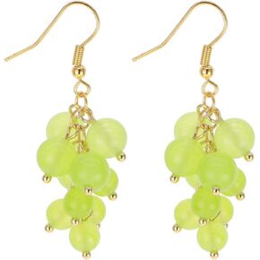 Unique Green Grape Fruit Tassel Earrings for Women Teen Girls Handmade Creative Lovely Simulated 3D Summer Tropical Purple Grapes Fruits Leaf Cluster Acrylic Lightweight Dangle Drop Earrings for Hawaiian Beach Holiday Jewelry Gifts