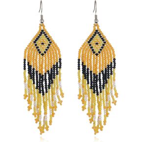 Boho Colorful Statement Tassel Long Beaded Dangle Earrings for Women Native Handmade Earrings for Girls