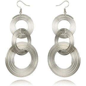 Fashion Gold Plated Long 70s Disco Triple Swirl Disco Pendant Earrings Vintage Geometric Multilayer Metal Circle Long Fringe Dangle Earrings for Women Girls Party Gifts Jewelry