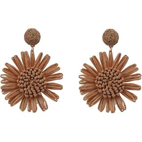 Boho Raffia Flower Earrings Cute Handmade Sunflower Raffia Rattan Drop Earrings for Women Girls Trendy Spring Summer Beach Vacation Statement Jewelry Gifts in Kuwait
