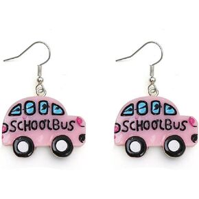 Cute Yellow School Bus Drop Dangle Earrings Resin Funny Cartoon Car Creative for Teachers Students Jewelry