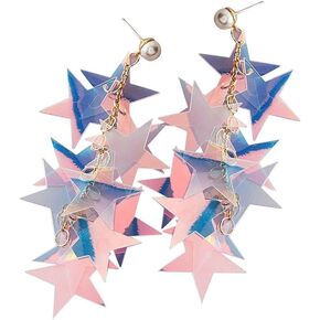 Star Earrings for Women Laser Star Sequin Earrings for Teen Girls Iridescence Star Design Drop Earrings Mermaid Pearl Earrings Dazzling Summer Jewelry