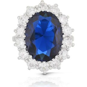 JanKuo Jewelry Royal Family Kate Middleton Engagement Inspired Ring Blue Sapphire Color CZ