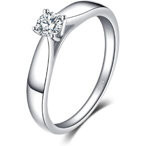 JewelryPalace Classic 0.2ct Cubic Zirconia Solitaire Engagement Rings for Women, 925 Sterling Silver Promise Ring for Her, Round Cut Simulated Diamond Anniversary Wedding Rings