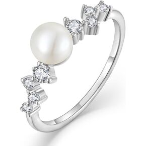 STARCHENIE Freshwater Cultured Pearl Ring 925 Sterling Silver 6mm White Pearl Rings for Women Anniversary Jewelry Size 5-10