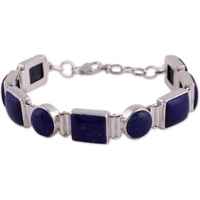 NOVICA Artisan Handmade Lapis Lazuli Link Bracelet .925 Sterling Silver Indian Jewelry Blue Birthstone 'Connected'