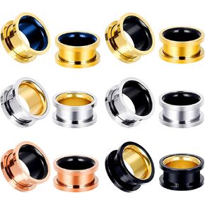 Longbeauty 12pcs Gauges for Ears 316L Stainless Steel Tunnels Ear Expander Stretcher Body Piercing Jewelry Size 0g-5/8