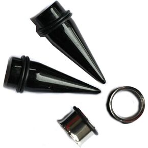 Zaya Body Jewelry PAIR 5/8" Black Tapers and 316L Steel Tunnels Ear Stretching Kit gauges gauging plugs 16mm