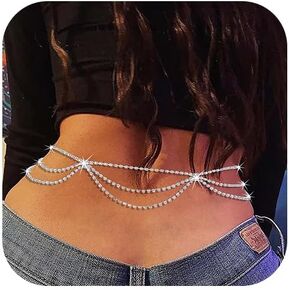 Rhinestone Waist Chains Sliver Layered Belly Chains Glitter Body chains jewelry for Women and Girls