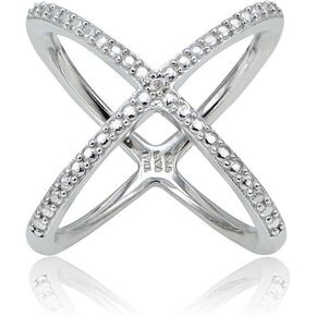 B. BRILLIANT Sterling Silver Diamond Accented Criss-Cross X Crossover Ring for Women, Sizes 5-10