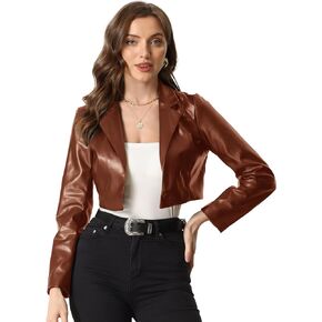 Allegra K Cropped Leather Jacket for Women's PU Casual Cropped Moto Jacket