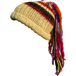 Kafeimali Men/Women Barbarian Vagabond Knit Hat Wig Ponytail Beanie Funny Caps