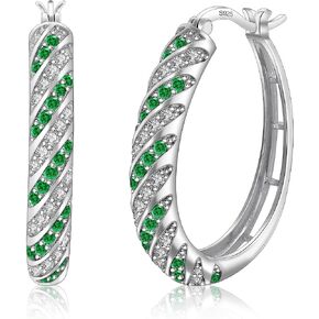 Silver Hoop Earrings, 925 Sterling Silver Hoop Earrings for Women White Gold Plated Hypoallergenic Cubic Zirconia Big Hoop Earrings Jewelry Gift