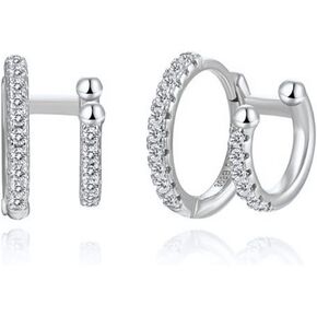 Unique Crystal Tiny Small Hoop Earrings Cubic Zirconia Cartilage Clip On Ear Cuffs Huggie Hoops Earring Fashion Jewelry Birthday Christmas Gifts for Women Teen Girls 2 Pcs