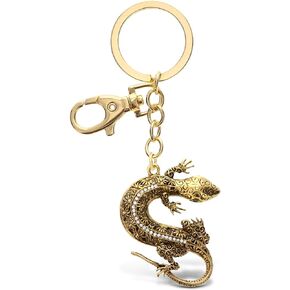 Aqua79 Gecko Keychain - Gold 3D Sparkling Charm Rhinestones Fashionable Stylish Metal Alloy Durable Key Ring Bling Crystal Jewelry Accessory with Clasp