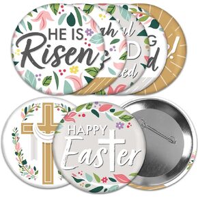 Big Dot of Happiness Religious Easter - 3 inch Christian Holiday Party Badge - Pinback Buttons - Set of 8