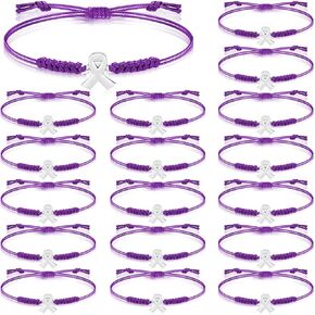 20 Pcs Purple Pancreatic Cancer Awareness Bracelets Adjustable Cord Purple Ribbon Bracelets Inspirational Bracelets Pancreatic Cancer Gifts for Women Girls Cancer Survivor Fighter Jewelry