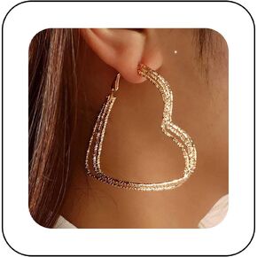 Boho Love Heart Hoop Earrings Vintage Hollow Heart Earrings Gold Large Heart Stud Earrings Exaggerate Heart Shape Earrings Jewelry for Women and Girls