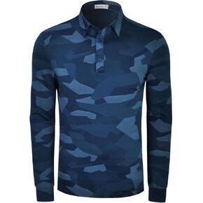 Men's Camo Polo Shirt Long Sleeve Moisture Wicking Quick Dry Lightweight Golf Polo Shirt