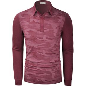 Men's Camo Polo Shirt Long Sleeve Moisture Wicking Quick Dry Lightweight Golf Polo Shirt
