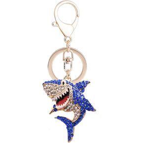 JIAHATE Shark Key Keychains, Women Girl Cute Shiny Rhinestone Sea Animal Keyring Charm Hangbag Accessories