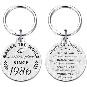 ABNTY 38th Birthday Gifts for Women Men, 38 Year Old Birthday Keychain, Born in 1986 Gifts, 1986 Birthday Decorations